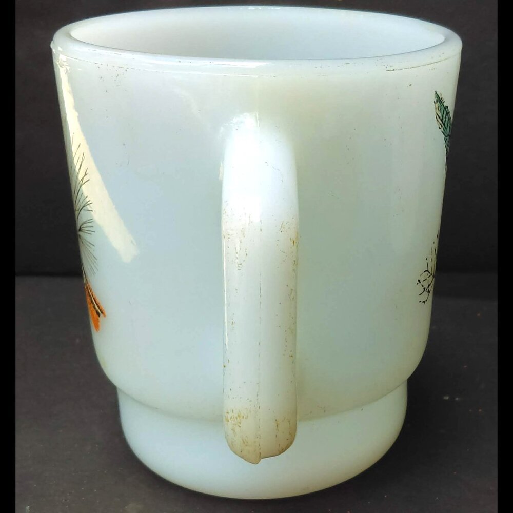 Vtg Anchor Hocking Fire King Milk Glass Baltimore Oriole & Blue Jay Coffee Mug - Picture 5 of 5